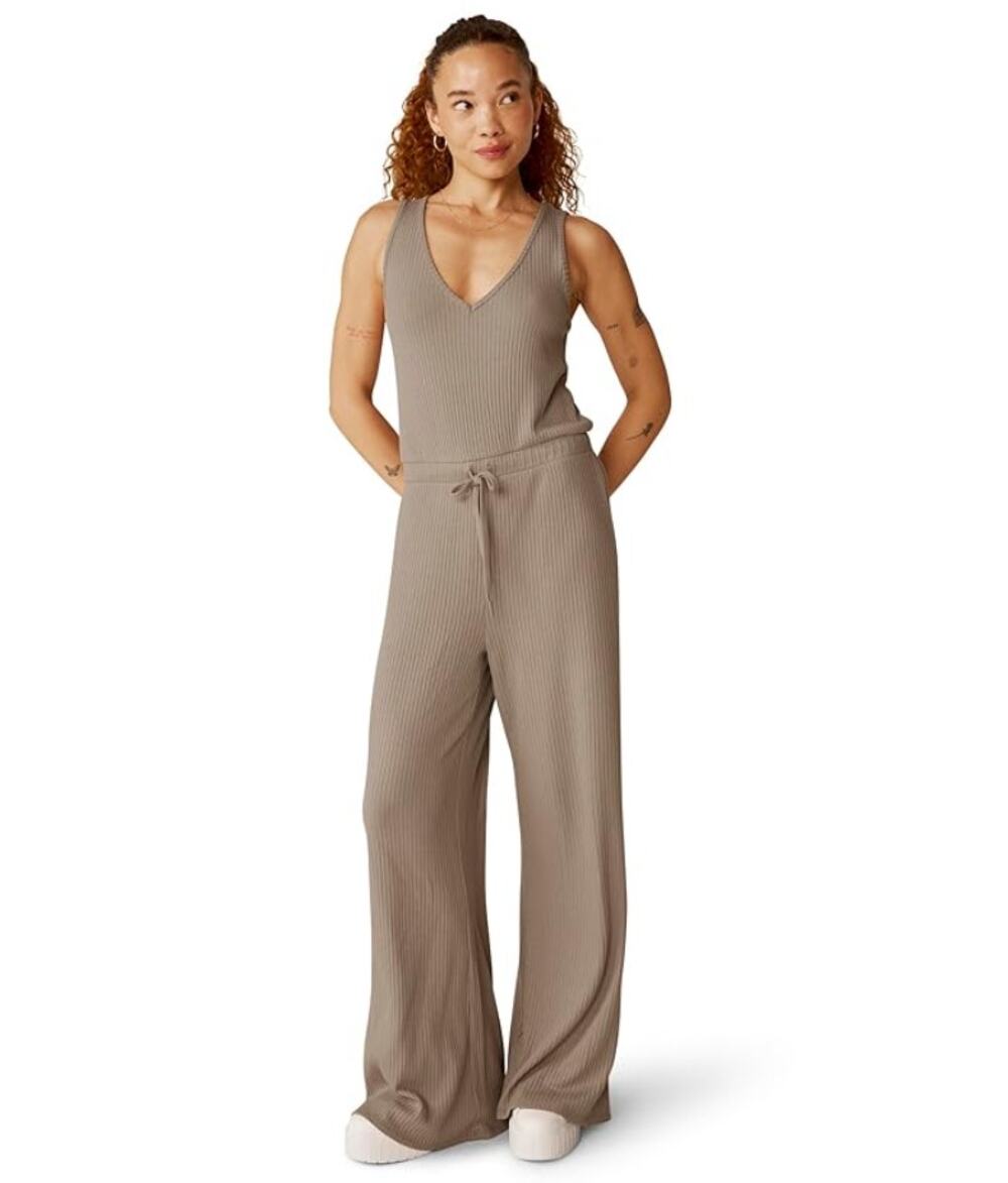 Beyond Yoga Birch Brown Jetsetter Sleeveless V Neck Jumpsuit